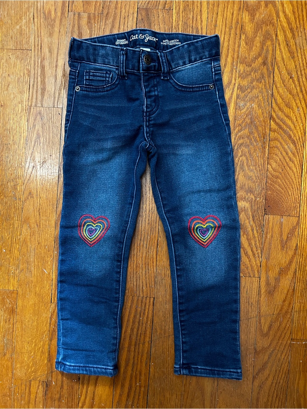 Cat & Jack Dark Blue Jeans with Rainbow Heart Knee Patches